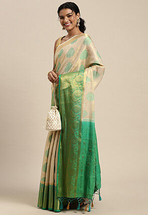 Woven Bangalore Silk Saree in Cream