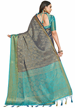 Woven Bangalore Silk Saree in Dark Blue