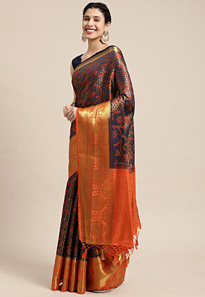 Woven Bangalore Silk Saree in Dark Blue