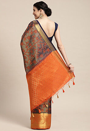 Woven Bangalore Silk Saree in Dark Blue