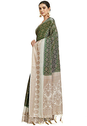Woven Bangalore Silk Saree in Dark Green