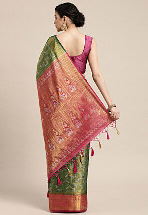 Woven Bangalore Silk Saree in Dark Green