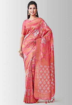 Woven Bangalore Silk Saree in Dark Pink