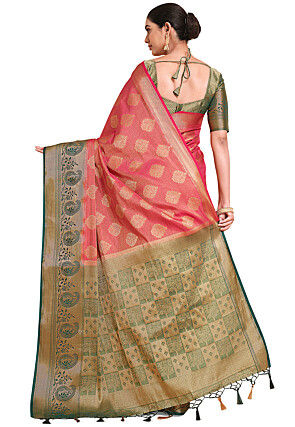 Woven Bangalore Silk Saree in Dark Pink