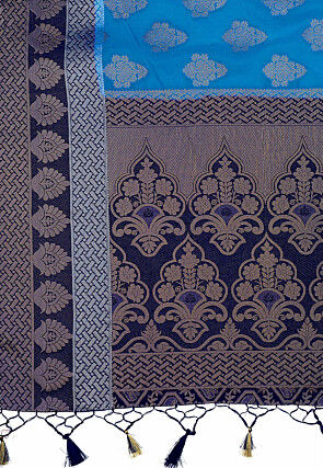 Woven Bangalore Silk Saree in Dark Teal Blue