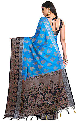 Woven Bangalore Silk Saree in Dark Teal Blue