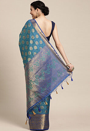 Woven Bangalore Silk Saree in Dusty Blue