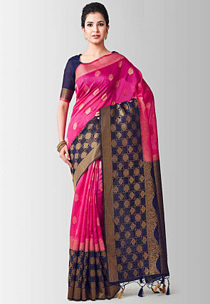 Woven Bangalore Silk Saree in Fuchsia