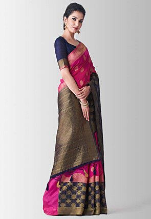 Woven Bangalore Silk Saree in Fuchsia