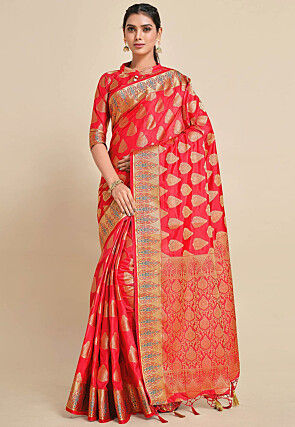 Woven Bangalore Silk Saree in Fuchsia