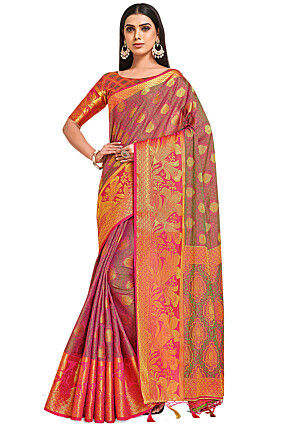 Woven Bangalore Silk Saree in Fuchsia