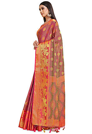 Woven Bangalore Silk Saree in Fuchsia