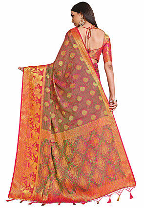 Woven Bangalore Silk Saree in Fuchsia