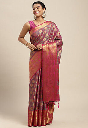 Woven Bangalore Silk Saree in Fuchsia