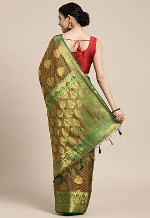 Woven Bangalore Silk Saree in Golden and Green
