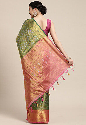 Woven Bangalore Silk Saree in Golden and Green