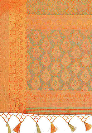 Woven Bangalore Silk Saree in Golden and Orange