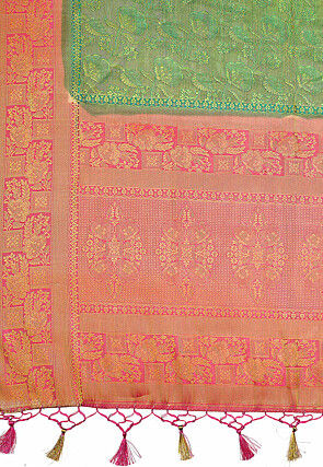 Woven Bangalore Silk Saree in Golden and Teal Green