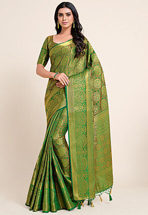 Woven Bangalore Silk Saree in Green