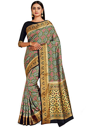 Woven Bangalore Silk Saree in Grey