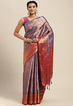 Woven Bangalore Silk Saree in Indigo Blue