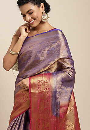Woven Bangalore Silk Saree in Indigo Blue