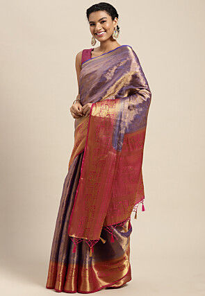 Woven Bangalore Silk Saree in Indigo Blue