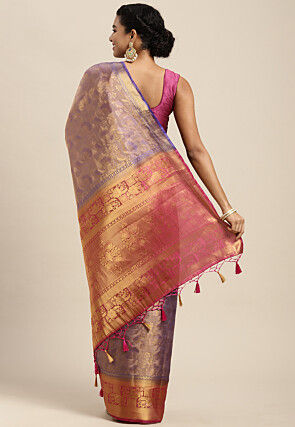 Woven Bangalore Silk Saree in Indigo Blue