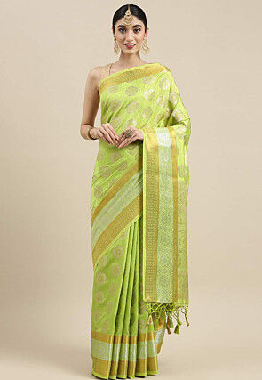Woven Bangalore Silk Saree in Light Green