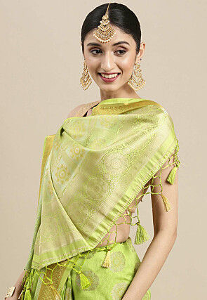 Woven Bangalore Silk Saree in Light Green