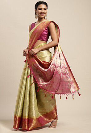 Woven Bangalore Silk Saree in Light Green