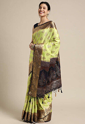 Woven Bangalore Silk Saree in Light Green