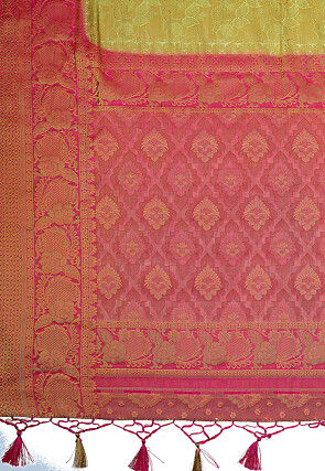 Woven Bangalore Silk Saree in Light Olive Green