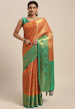 Woven Bangalore Silk Saree in Light Orange