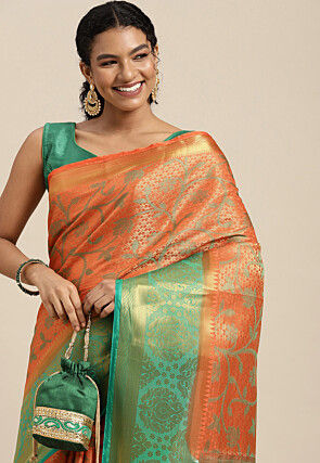 Woven Bangalore Silk Saree in Light Orange