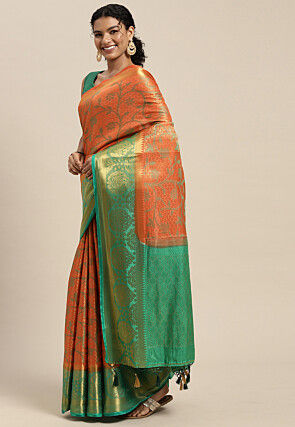 Woven Bangalore Silk Saree in Light Orange