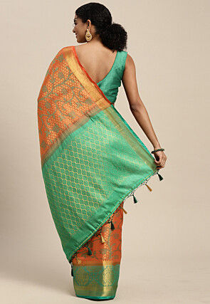 Woven Bangalore Silk Saree in Light Orange