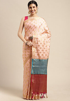 Woven Bangalore Silk Saree in Light Peach
