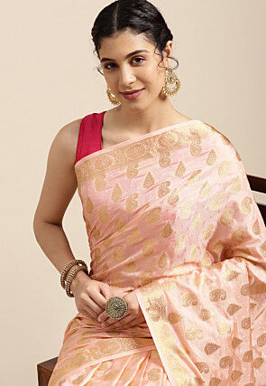 Woven Bangalore Silk Saree in Light Peach
