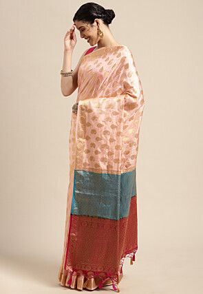 Woven Bangalore Silk Saree in Light Peach