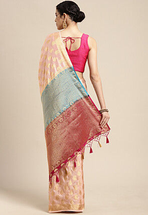 Woven Bangalore Silk Saree in Light Peach