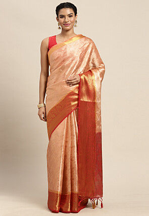 Woven Bangalore Silk Saree in Light Peach