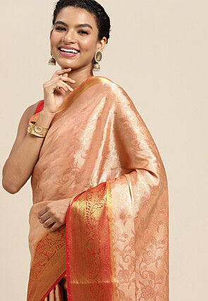 Woven Bangalore Silk Saree in Light Peach