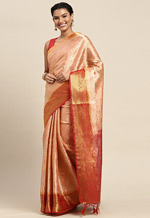 Woven Bangalore Silk Saree in Light Peach