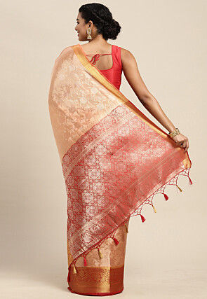 Woven Bangalore Silk Saree in Light Peach