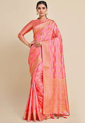 Woven Bangalore Silk Saree in Light Pink