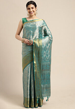 Woven Bangalore Silk Saree in Light Teal Blue