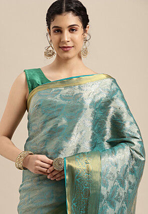 Woven Bangalore Silk Saree in Light Teal Blue