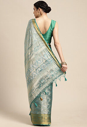 Woven Bangalore Silk Saree in Light Teal Blue