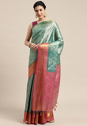 Woven Bangalore Silk Saree in Light Teal Blue